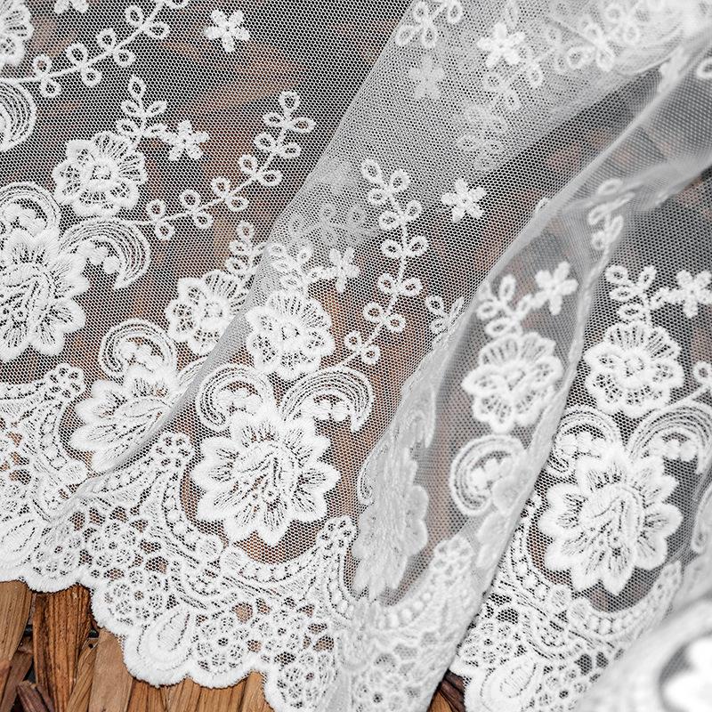 Quality 335cm 2yards18mlot Good Wide Double Sided Embroidered Mesh Flower Lace Trimming Cotton Floral Mesh Embroidery Lace Applique