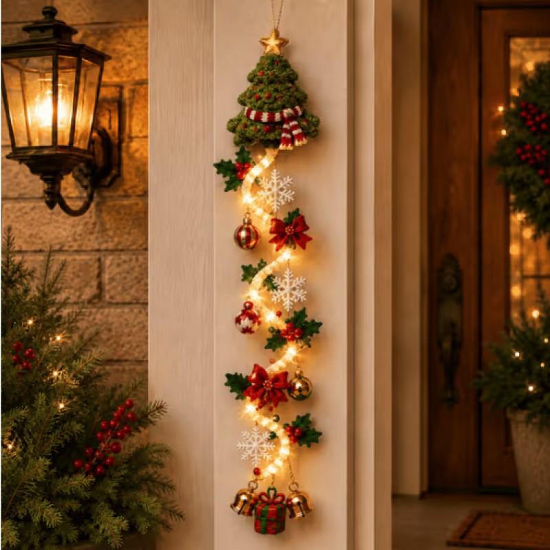 Glowing Christmas Door Hanger Festive Wall Decor Wooden LED Light Ornament