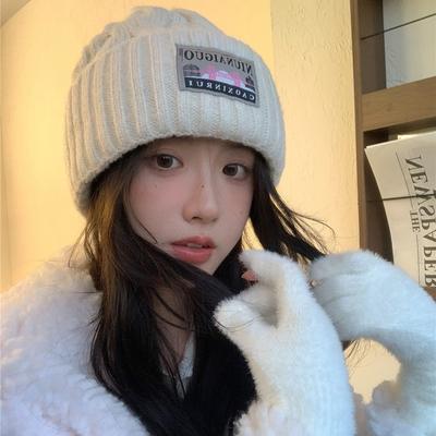 Gorro de lã feminino outono e inverno circunferência da cabeça grande versátil mostrando rosto pequeno engrossado solto tricotado protetor de orelha quente chapéu frio