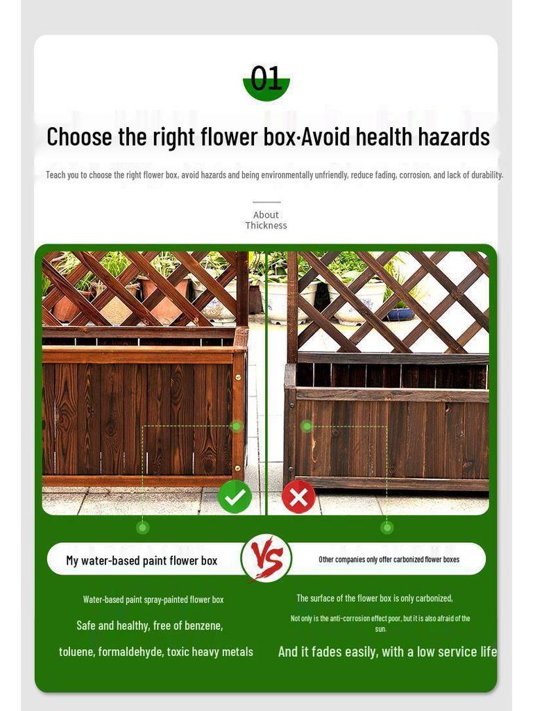 Carbonized Anti-Corrosion Wood Planter Box with Climbing Frame for Outdoor Balcony or Courtyard