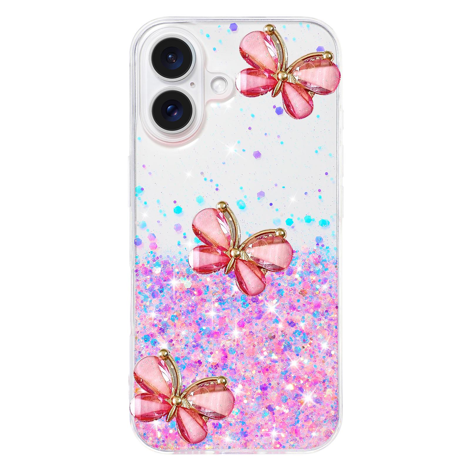 

For iPhone 16 Case Bling 3D Butterfly TPU Phone Cover Glow in The Dark