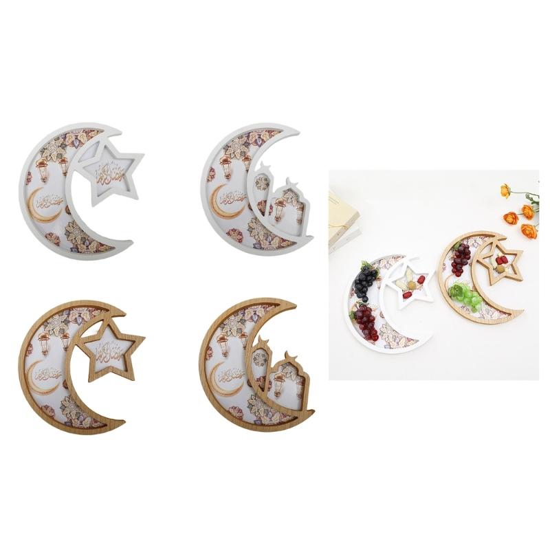 Elegant Serving Tray with Moon and Star Islamic Festival Snacks Fruit Display Plate Traditional Eid Table Decoration