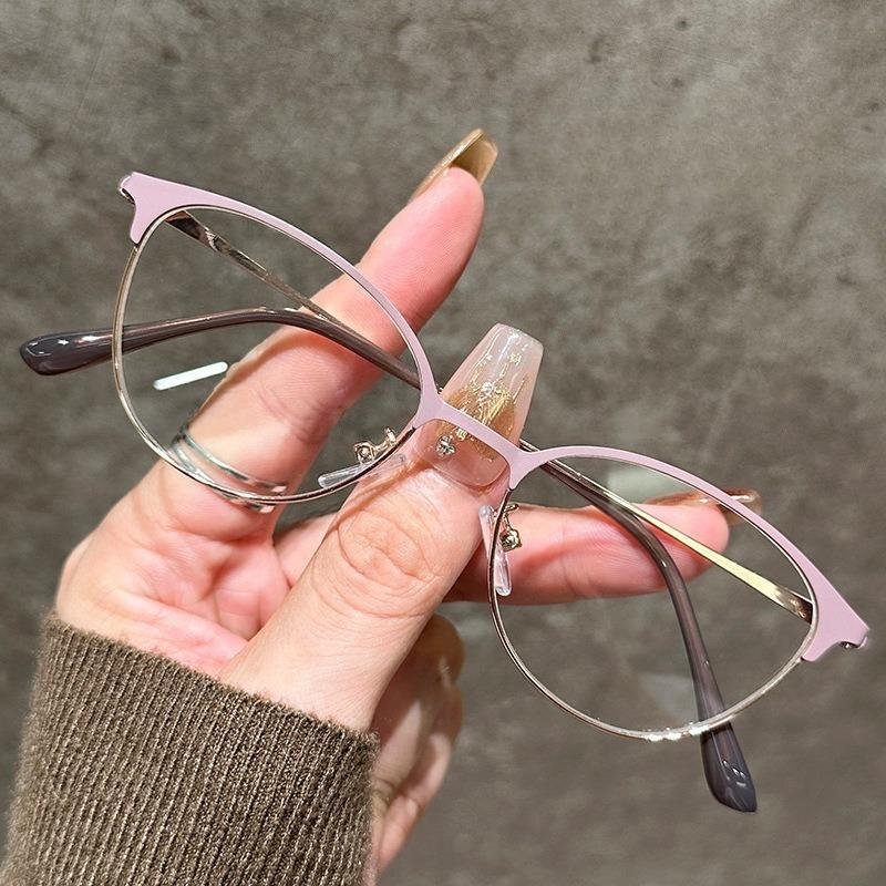 

0+1.0+1.5+2.0+2.5+3.0+3.5+4.0 Cat Eye Reading Glasses Anti Blue Light Metal Eyeglass Frame Trendy See Far Presbyopia Glasses 0 розовый