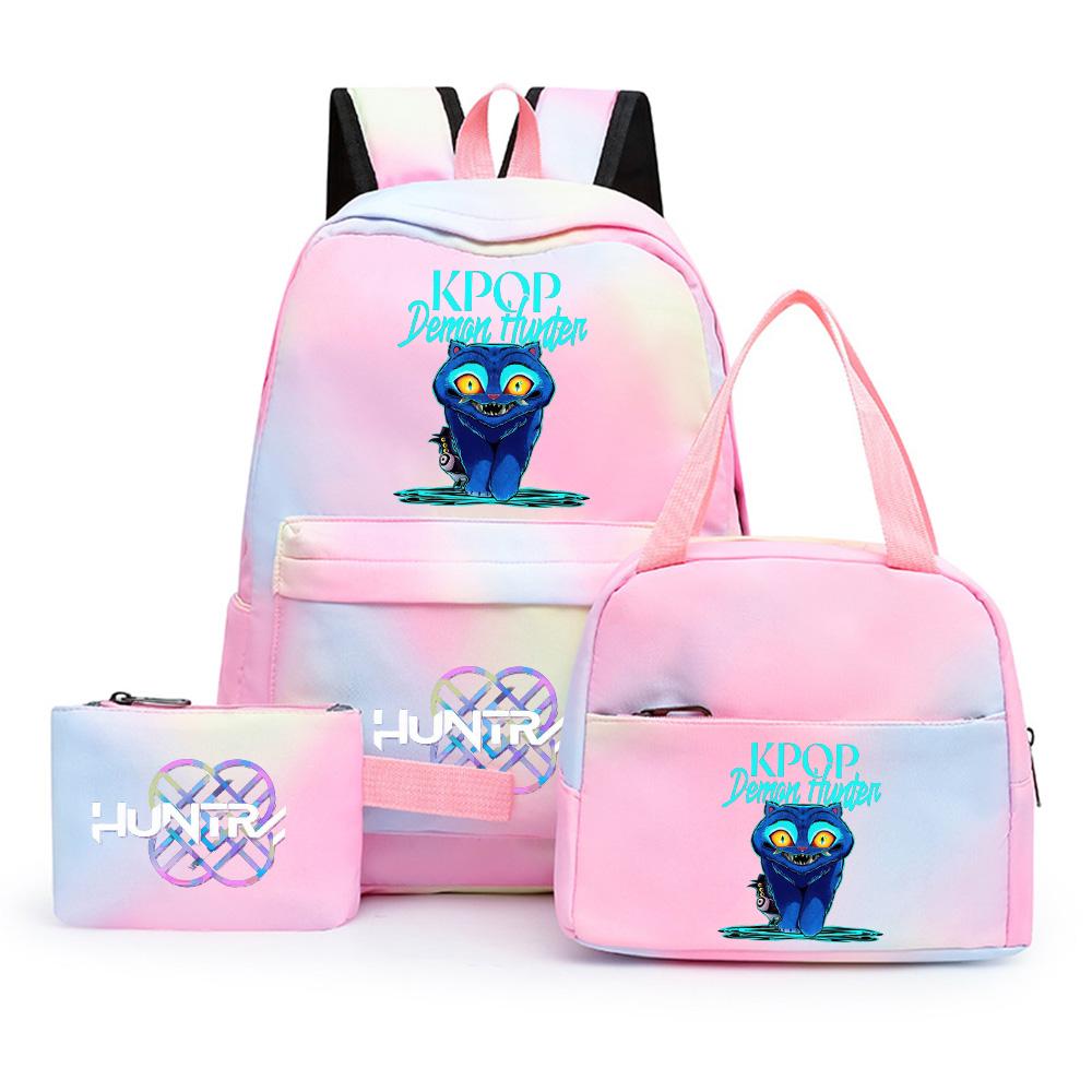 3Pcs/set Cartoon K-Pop Printed Backpack with Pencil Case Lunch Bag for Teenager Girl Boy Bookbag Kid Gift Large Capacity Waterproof Travel Bag