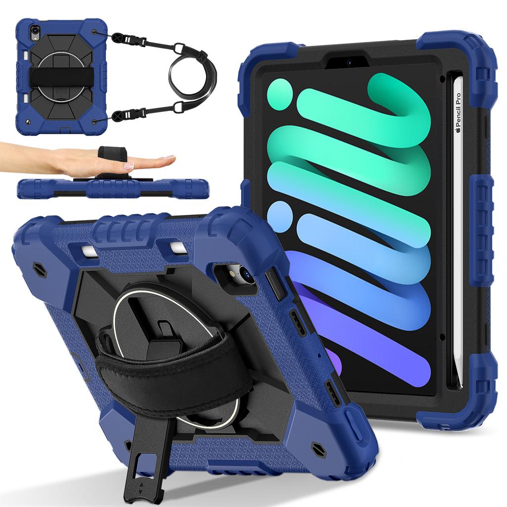 Heavy Duty Protective Cases for iPad Mini 6 A17 Pro Full Body Shockproof Protection Cover with Kickstand Hand Crossbody Lanyard