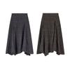 UNBDNS Women's Spring High Waist Irregular Plaid Woolen A-line Umbrella Skirt