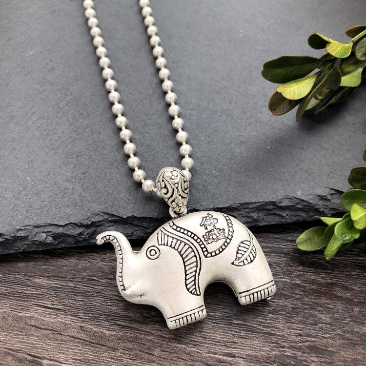 Vintage Thai silver long necklace flower pendant simple long sweater chain accessories women