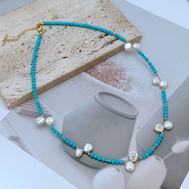 

Minimalist Turquoise & Pearl Handmade Women s Necklace