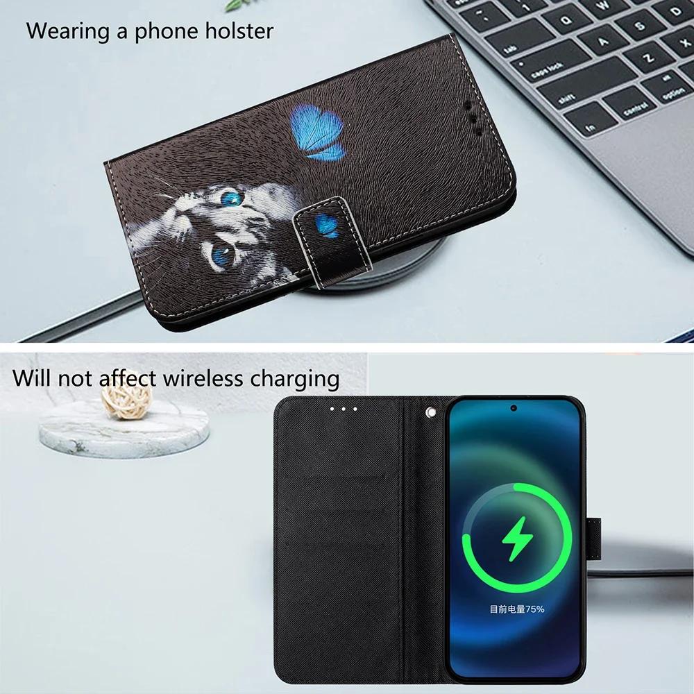 Coloured Drawing Wallet Case for iPhone 16E SE3 SE 8 7 6 6S Plus 16 Pro Max Shockproof Stand Card Holder Strap Flip Phone Cover