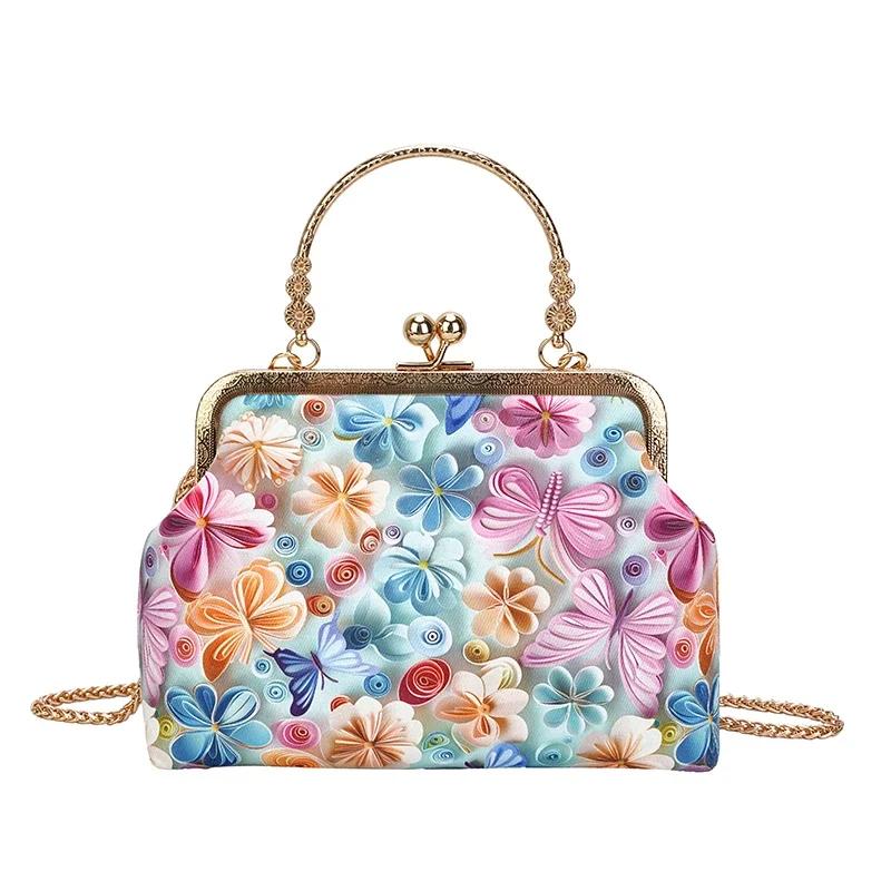 Exquisite Versatile Chain Flower Printing Trend Ladies Shoulder Bags 2026 High Quality Sweet Dinner Crossbody Bags for Women