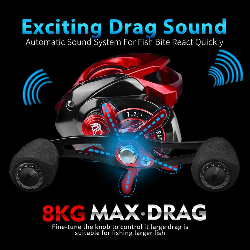 3+1BB Baitcaster Reels 7.2:1 Gear Ratio Magnetic Brake Baitcasting Reels 8kg Max Drag Fishing Reel