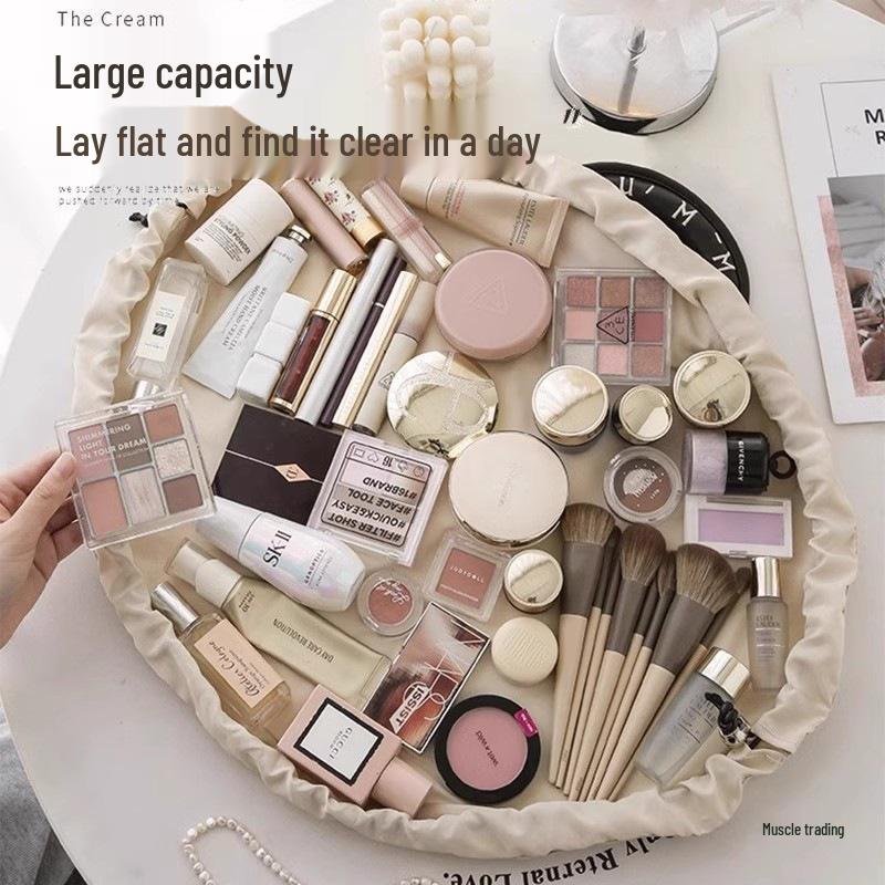 Women's Large Capacity Drawstring Makeup Bag - Portable, Luxurious, Partitioned Cosmetic & Toiletry Storage for Travel