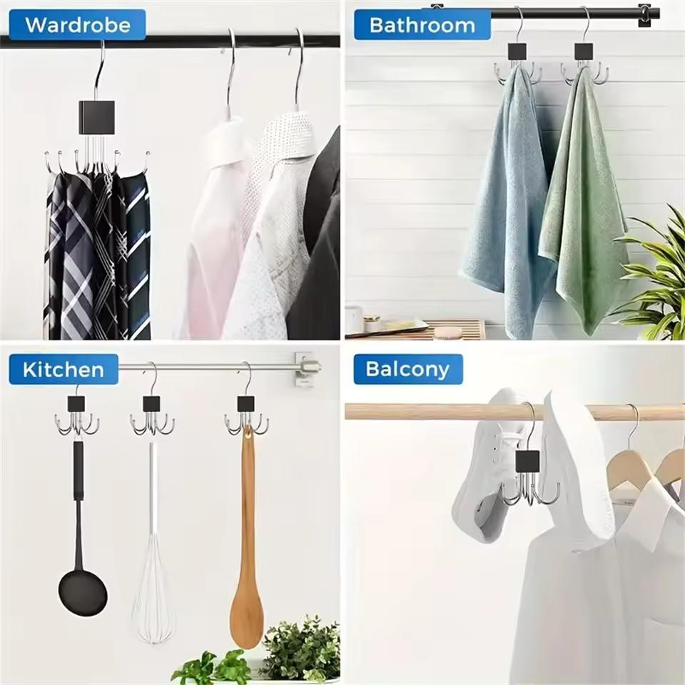 1/2/3/5Pcs 360° Rotating Storage Hanger Hook Multi-Claw Metal Belts Rack Wardrobe Organizer Bras Ties Scarves Closet Supplies