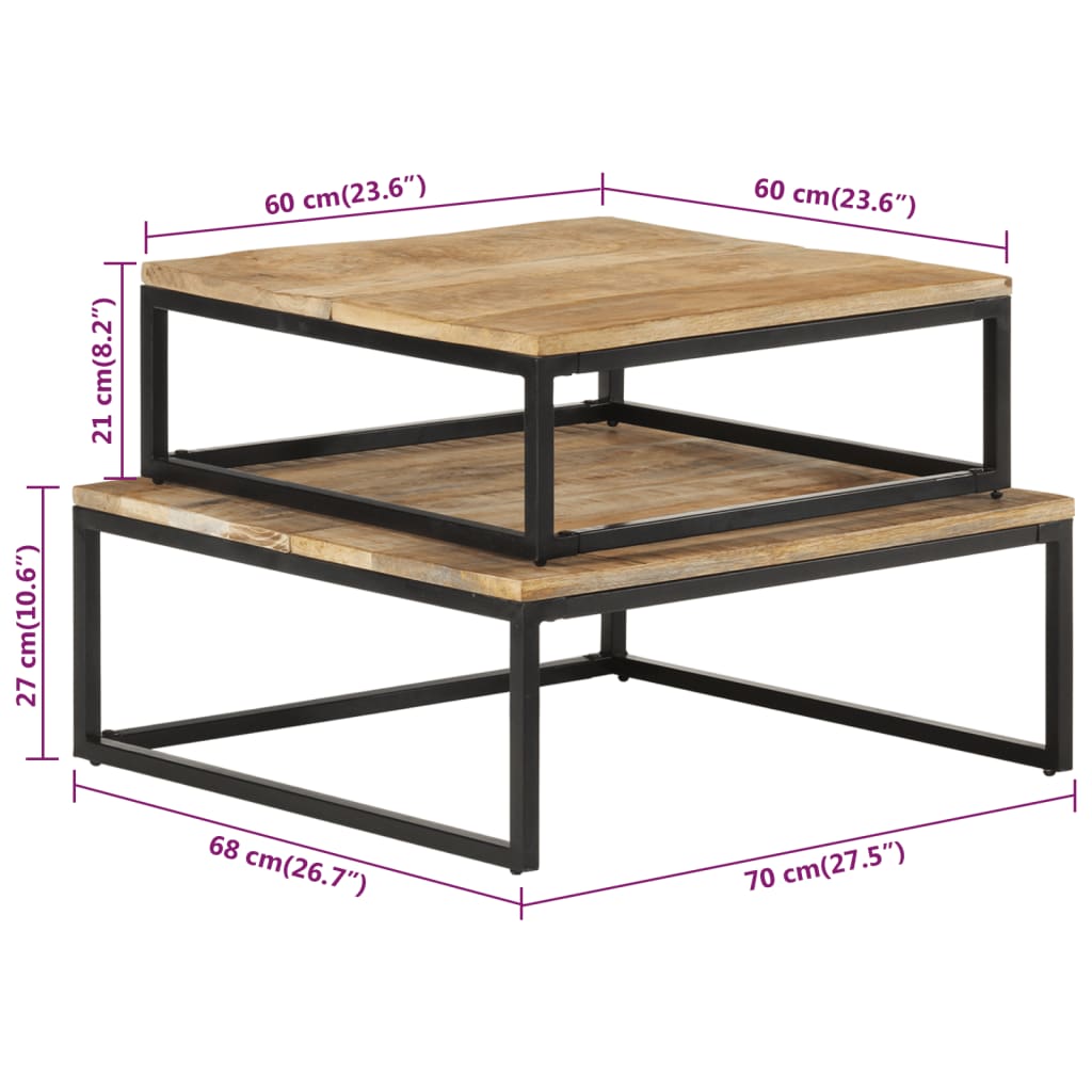 2 Piece Mango Solid Wood Nesting Tables