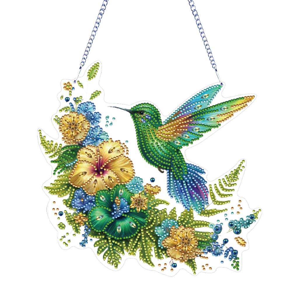 2D Flat Hummingbird DIY Rhinestone Diamond Art Window Pendants Special Shape Diamond Art Pendant Wall Decor for Home & Windows