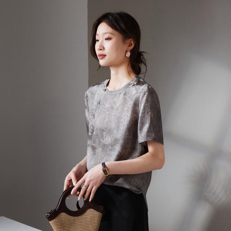 SOFSIL Women s Jacquard Round Neck Short Sleeve Blouse M