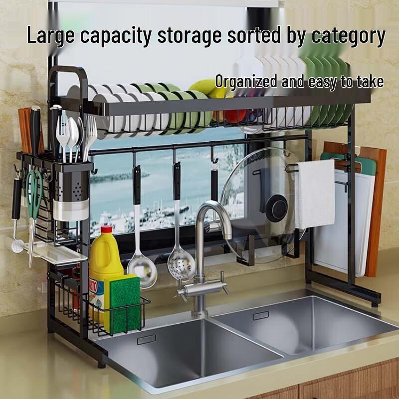 90cm Single-Tier Black Over-Sink Dish Drying Rack