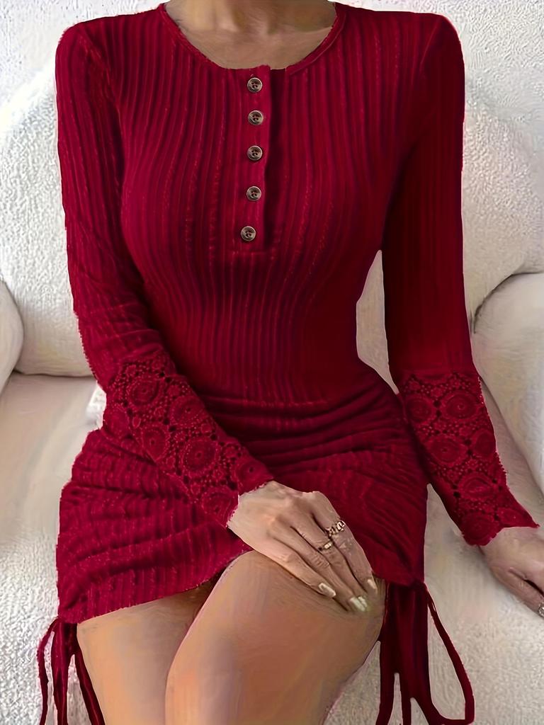 2024 Autumn European & American Women's Solid Color Round Neck Bodycon Dress