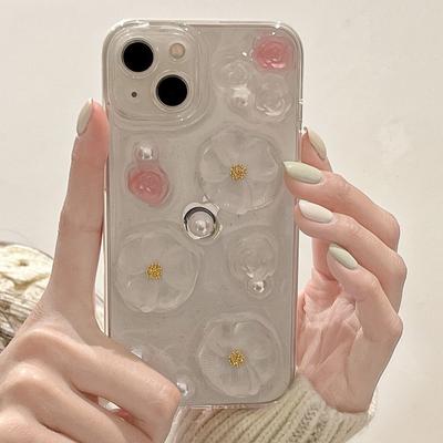 Epoxy Telefoonhoesje voor IPhone17Promax Kleine Frisse Stijl voor Apple16 Glitter15bloem14parel