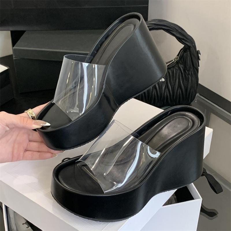 Fashion Eilyken New Summer PVC Transparent Platform Wedges Woman Slippers Fashion Thick Bottom High Heels Banquet Party Shoes