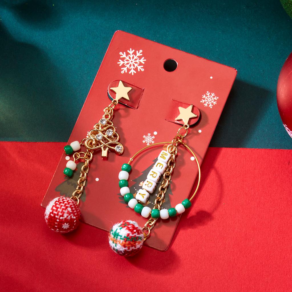 New Trendy Asymmetric Christmas Earrings Creative Design Christmas Tree Snowflake Bells Drop Earrings Xmas Holiday Jewelry Gifts