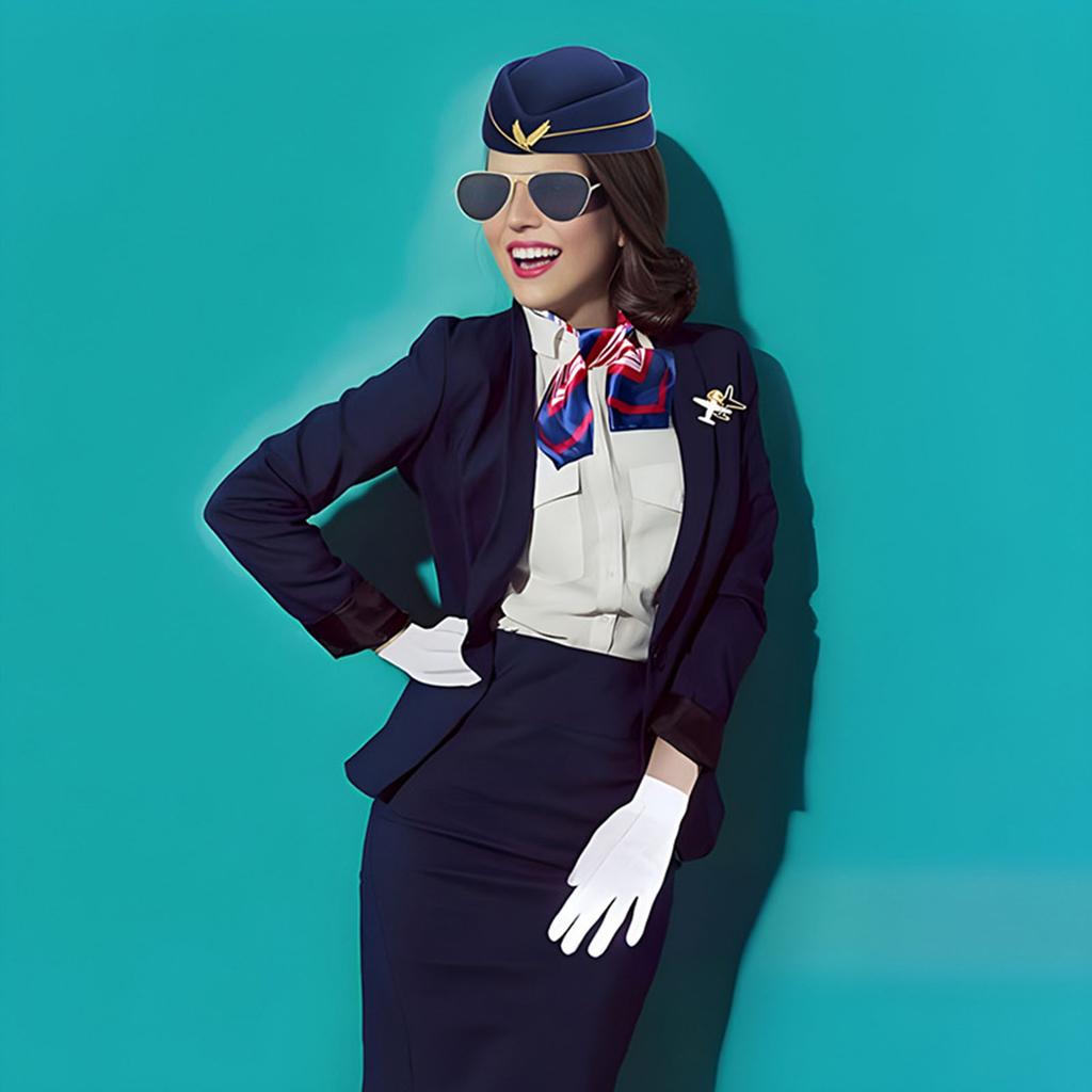 Pilot Cosplay Outfit Kit Kapitänsmütze Erwachsene Rollenspielausrüstung Eleganter Stewardess-Look für Festivalanlass