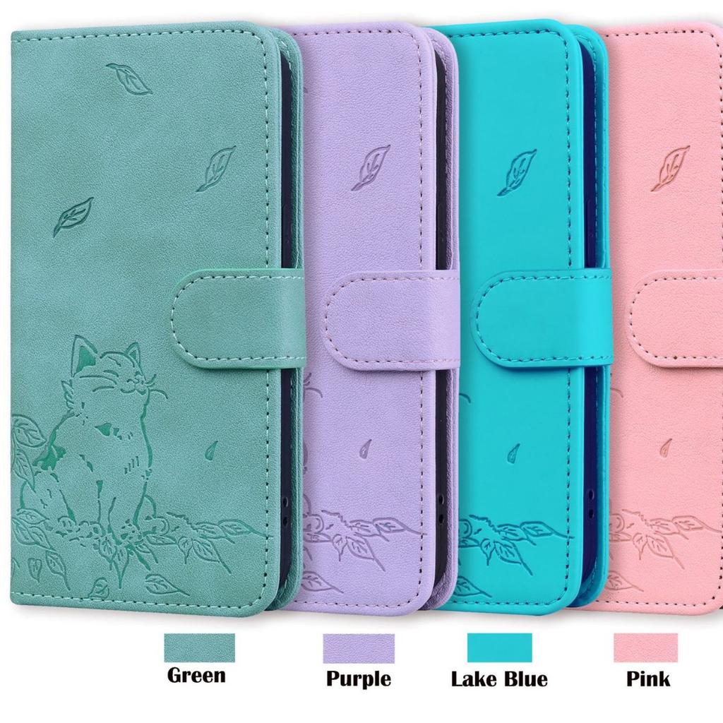 Applicable iPhone17E Mobile Phone Leather Case 16Pro Cartoon Persian Cat Embossed Card Wallet Protective Case 14plus