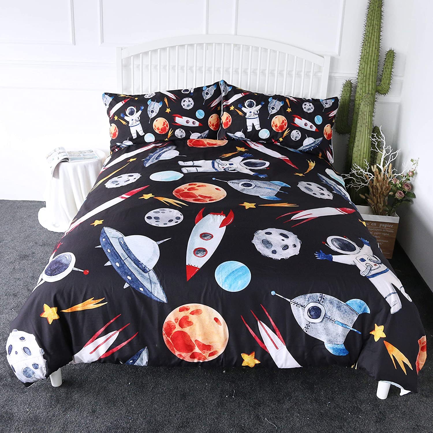 

Outer Space Soft Duvet Cover Set Universe Galaxy Comfortable Quilt Cover Suitable For Children Young Boys Young Girls Star Mon Beding Set Warm 135*200cm Eu-Single