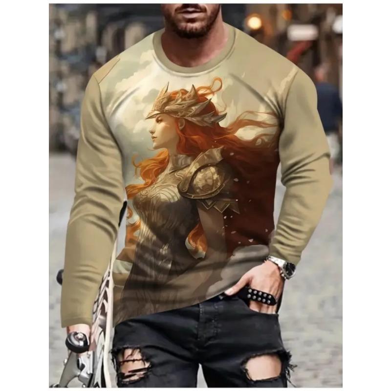 T-shirt décontracté à manches longues pour homme, avec un design imprimé à la mode, un haut confortable et décontracté qui peut être lavé en machine