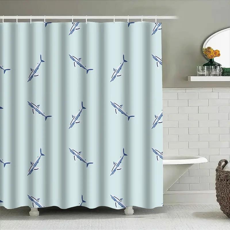 Blue Dolphin Printed Shower Curtain Waterproof Bath Decor Home Bathroom Decoration