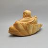 Ornament Financial Luck Seven Lucky Gods Hotei God Carved Wooden Ornament Cloth Bag with Lotus Leaf Maitreya Bodhisattva Good Luck Financial Luck
