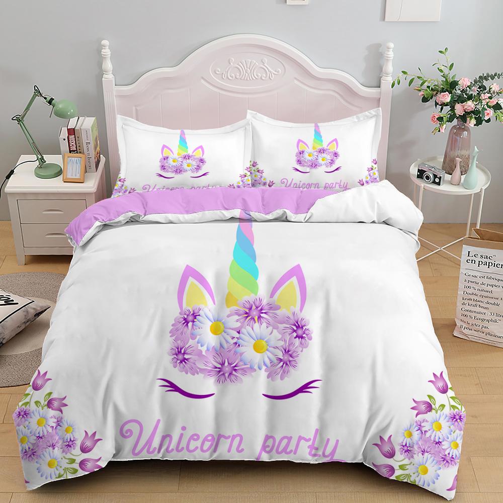Cute Unicorn Duvet Cover Set Girly Pink Castle Bedding Set Single Twin Size For Princess Girl Dedicated Bedroom Decor Bedclothes
