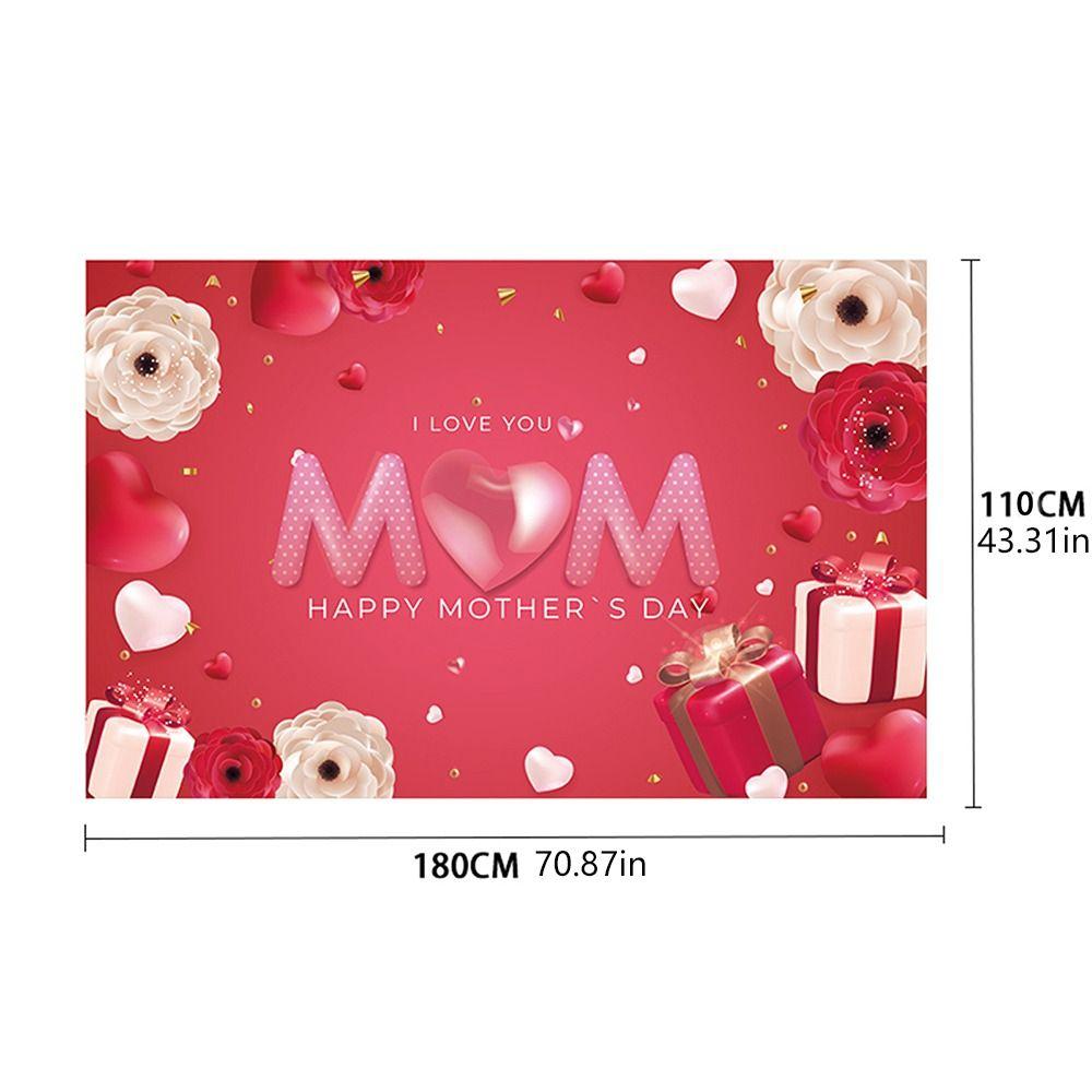 Polyester Happy Mother’s Day Backdrop I Love You Mom Hanging Banner  Photo Booth
