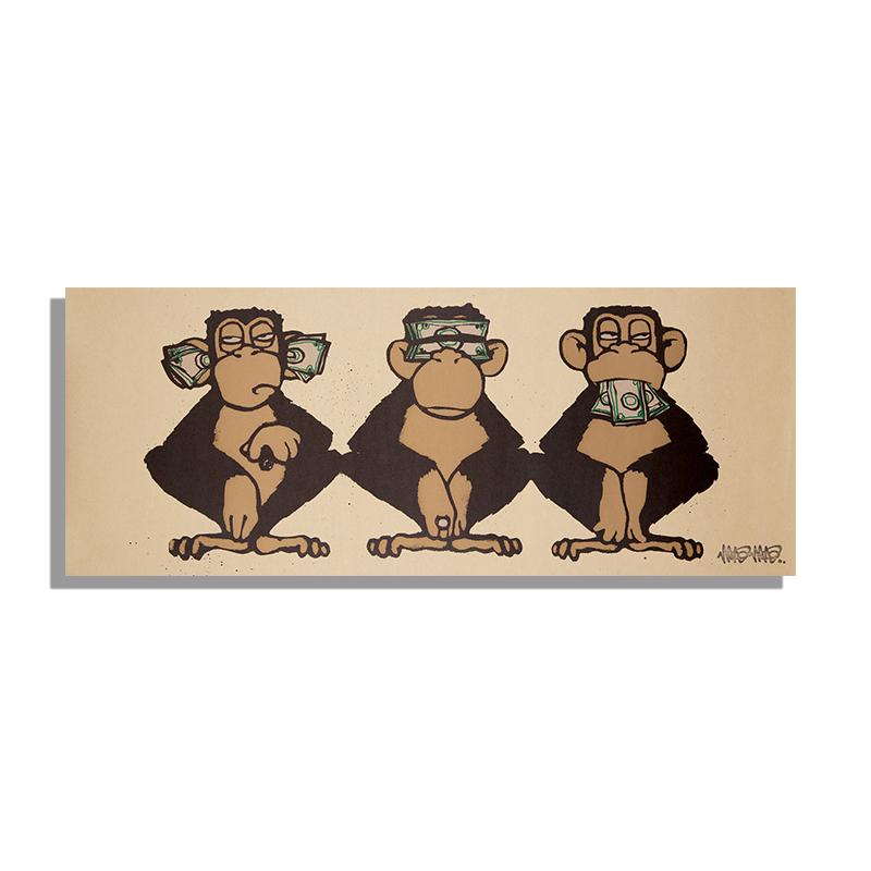 

Абстрактное 3 художественных обезьяны, настенное искусство, печать на холсте, постеры с животными, картины, украшения, HD изображение для гостиной, домашний декор, безрамное 20x40cm No Framed