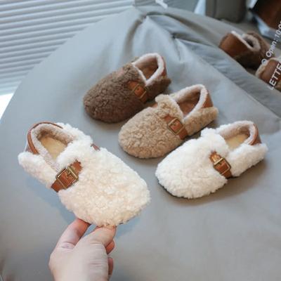 Yeni Kızlar Kabarık Pamuklu Ayakkabılar Kışlık Sıcak Çocuk Ayakkabıları Basit Yuvarlak Burun Çocuk Moda Günlük Peluş Ayakkabılar Kalınlaştırılmış Çok Yönlü