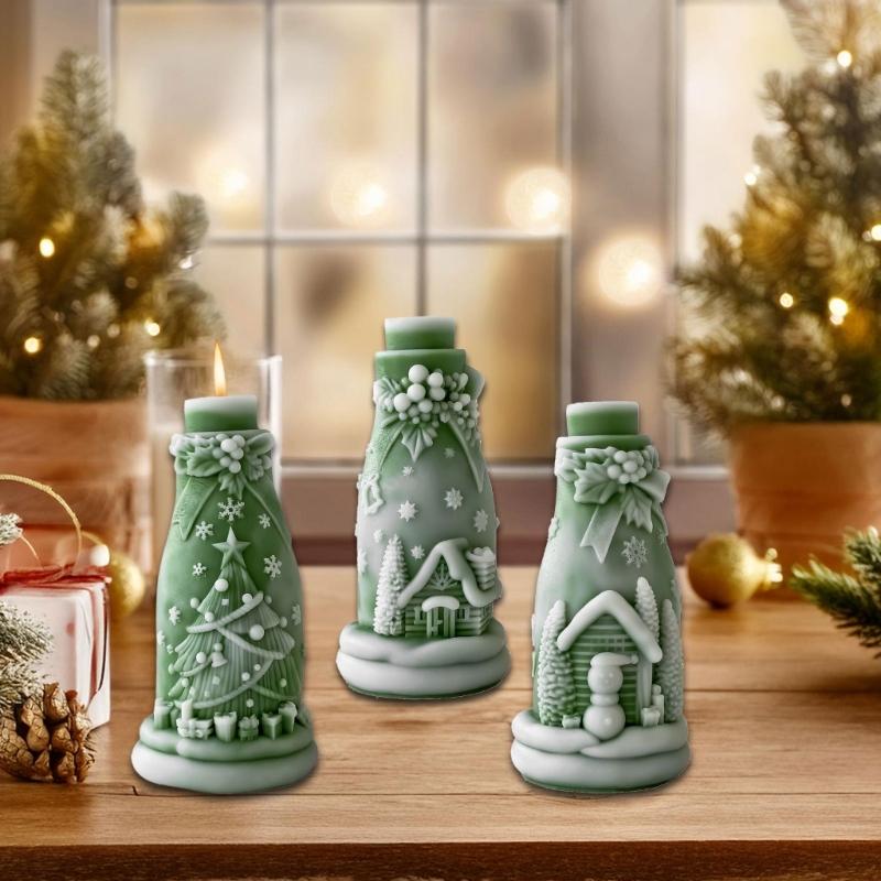 Christmas Embossed Bottle Silicone Candle Mold For Epoxy Resin Making Candle Soap Chocolate Christmas Home Decoration