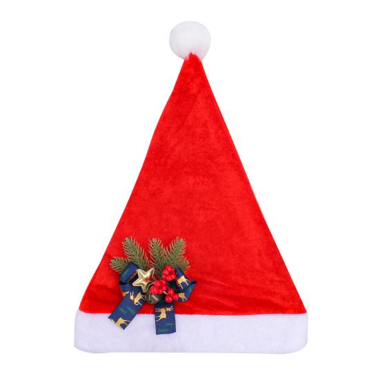 Santa klobouk pro dospělé Plyšový červený sametový Santa klobouk s mašlí/slunečnicí/zvonkem/sněhovou vločkou dekorací pro vánoční večírek dárek