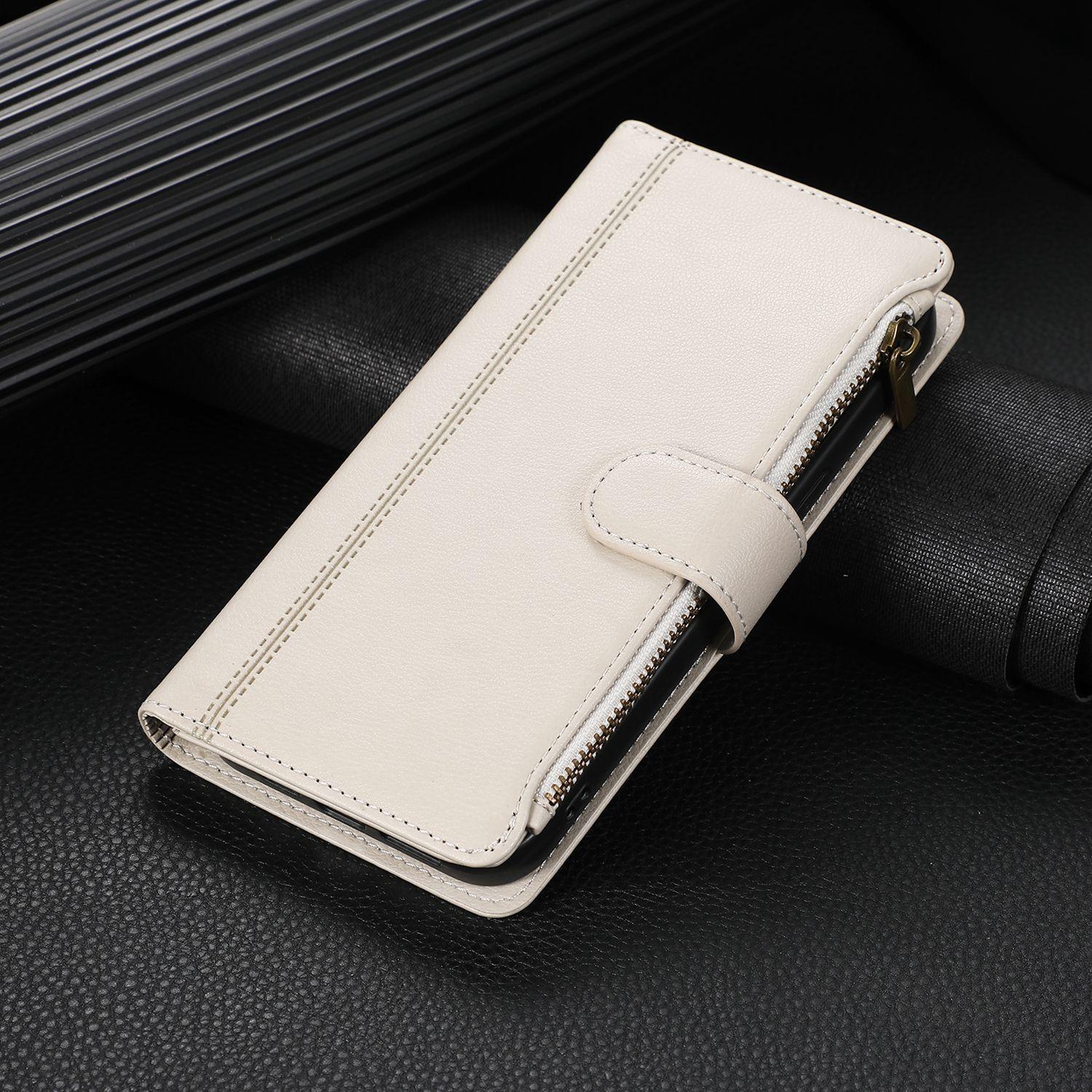 

Ремешок с отделениями для карт и карманом для наличных, чехол-кошелек на молнии для iPhone Samsung Xiaomi Redmi Google, кожаный держатель-подставка из искусственной кожи, откидная крышка Redmi Note 10/Note 10S бежевый