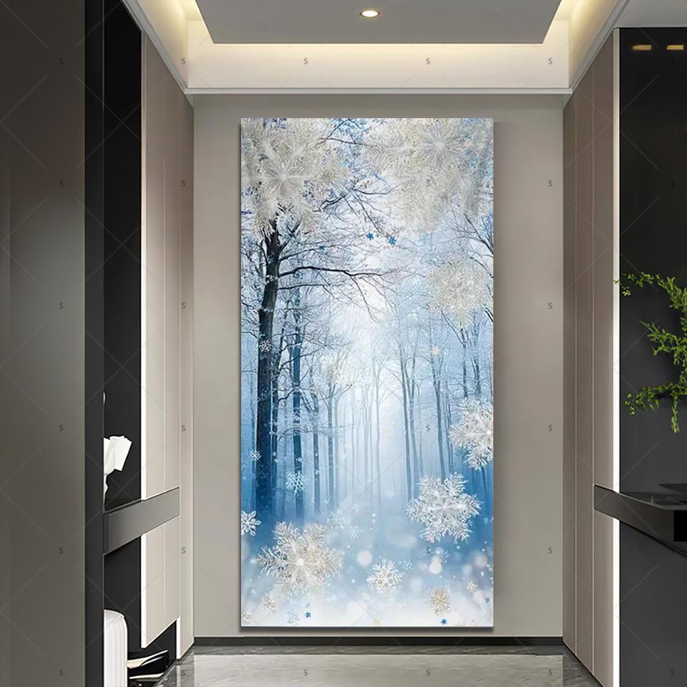 Copertura per Porta Scena Invernale con Neve Sfondo Fotografia Foresta Bianca Forniture Decorazioni Festa di Natale Interno Esterno
