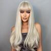 Long Natural Wavy Platinum Blonde Wigs with Bangs Cosplay Party Lolita Synthetic Wigs for Women Heat Resistant Fiber
