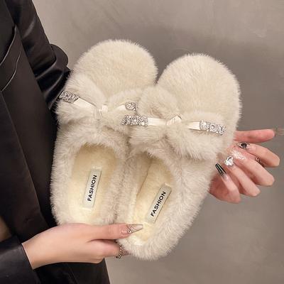 Mode Luxe strass design pluizige pantoffels Dames Winter Dikke Zool Pluche Pantoffels Dames Zacht comfortabel warm indoor huispantoffels