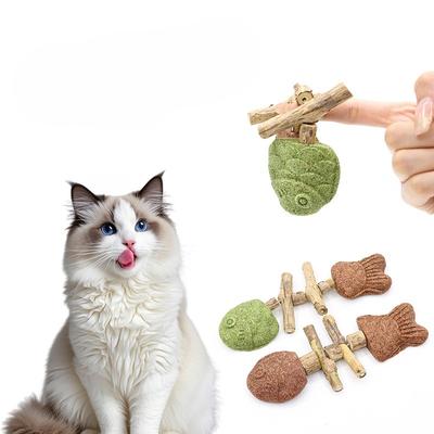 Katzenspielzeug Fischgräte Holz Tianliao Beißstab, Simulierter Fisch Zahnreinigungsstab, Selbstbespaielndes Spielzeug Gegrillter Fisch, Katzen-Reizstab