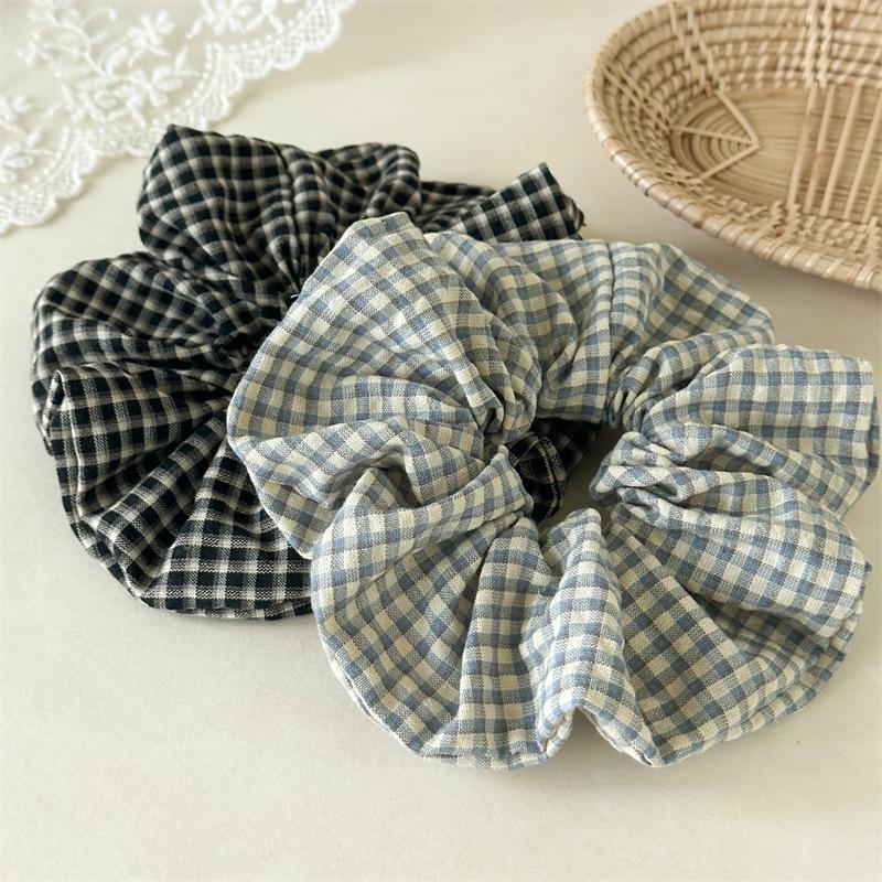 Lassic British Style Plaid Scrunchies Cotton Linen Feeling Hair Ties Minimalist Checkerboard Hair Rope For Professional Women