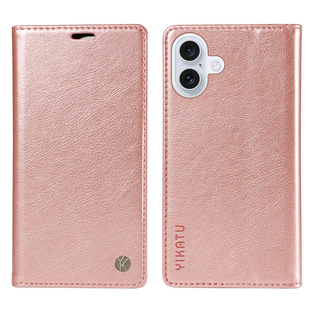 

For iPhone 17 Wallet Case YIKATU YK-006 Magnetic Closure Leather Phone Cover Litchi Texture Rose Gold