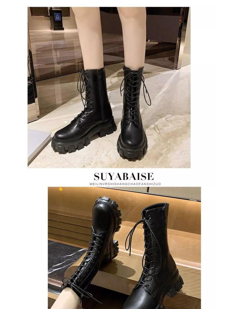 Petite Women's White High-Top Martin Boots, Thick-Soled British Style Mid-Calf Shoes for Spring and Autumn 2025.