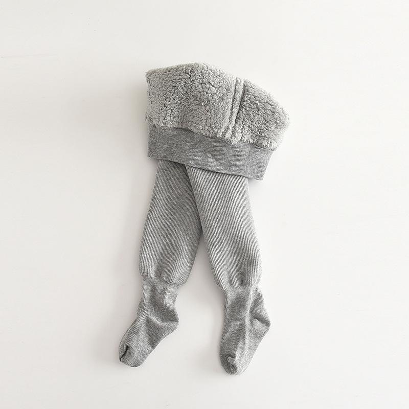 

Девичьи флисовые осенне-зимние колготки: Теплый однотонный боди и леггинсы для младенцев 2-4 years, length ~50CM серый