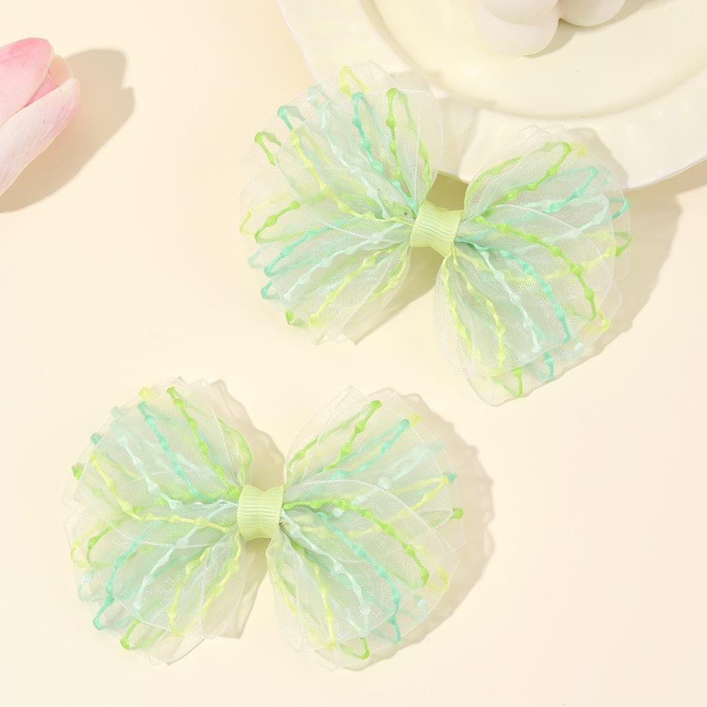 2Pcs Macaron Colors Bow Hair Clips Sweet Chiffon Mesh Hairpin Colorful Stripes Barrette For Girls Kids Headwear Hair Accessories