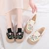 Handmade single shoes women's spring and summer new old Beijing embroidered flat bottom round head linen fisherman shoes cloth shoes