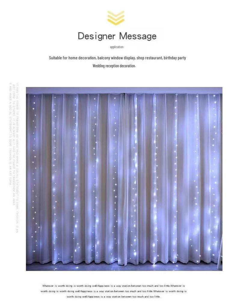 3x3m Copper Wire String Curtain Lights, USB Powered, 8-Function Remote, Waterproof, Multi-Color, for Weddings & Christmas Decoration.