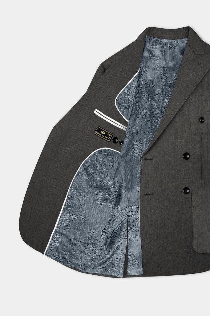 Granite Grid-Piano Gray houndstooth Textured Wool Rich Double Breasted Sports Blazer